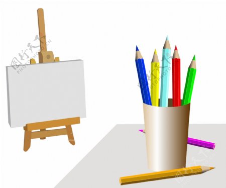 矢量素材彩色铅笔和画板