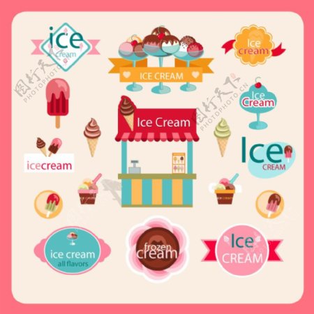 冰淇淋元素标签矢量素材