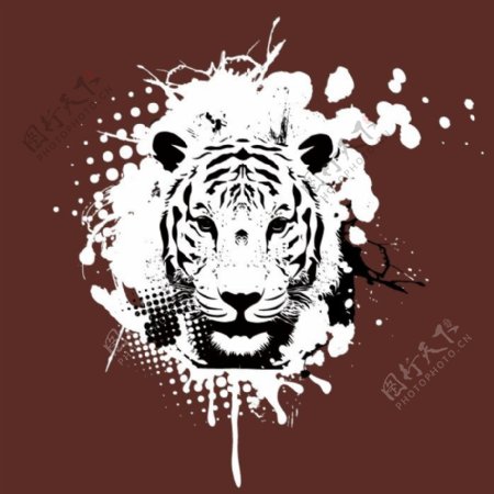 印花矢量图T恤图案泼墨效果动物老虎免费素材