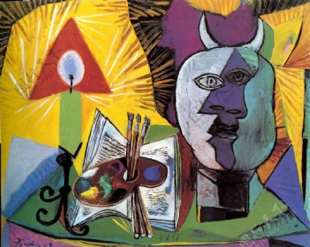 1938Bougiepalettet鍧眅deMinotaure西班牙画家巴勃罗毕加索抽象油画人物人体油画装饰画