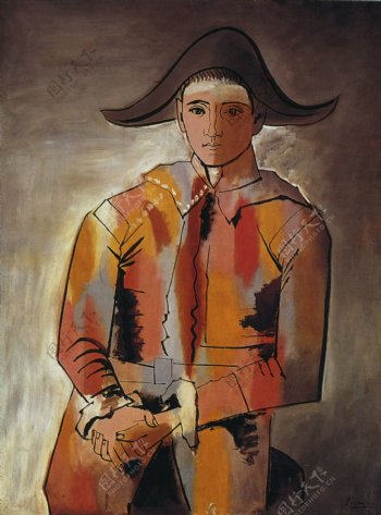 1923Arlequinlesmainscrois淇JacintoSalvado西班牙画家巴勃罗毕加索抽象油画人物人体油画装饰画