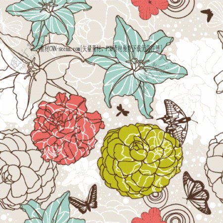 矢量素材彩色花卉手绘背景图片