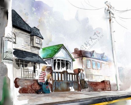 韩国插画房子图片