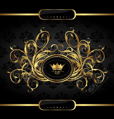 金色欧式花纹边框标签皇冠图片