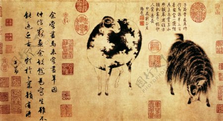 中国画羊