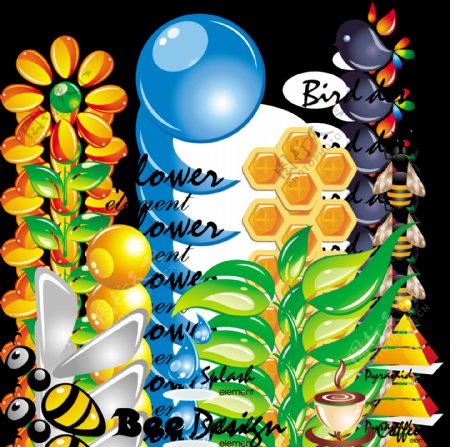 树叶花朵蜜蜂png图图片