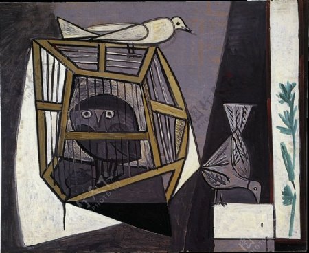 1947Cageavecchouette西班牙画家巴勃罗毕加索抽象油画人物人体油画装饰画