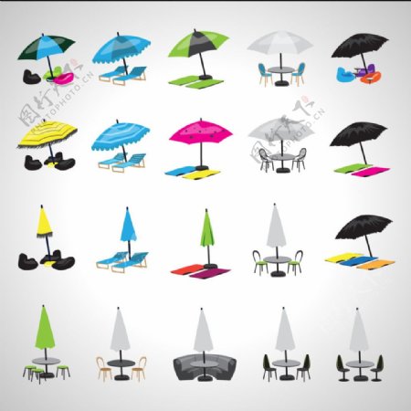 夏日海滩遮阳伞矢量素材