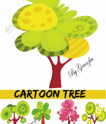 超级可爱卡通树木矢量图