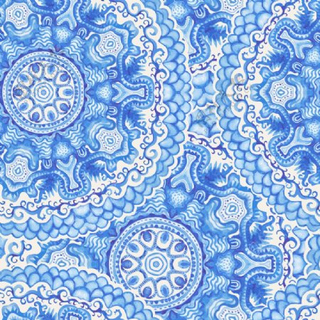 无缝桌巾水彩矢量Gzhel图案装饰的白色和蓝色水彩插画桌布图案装饰矢量Gzhel