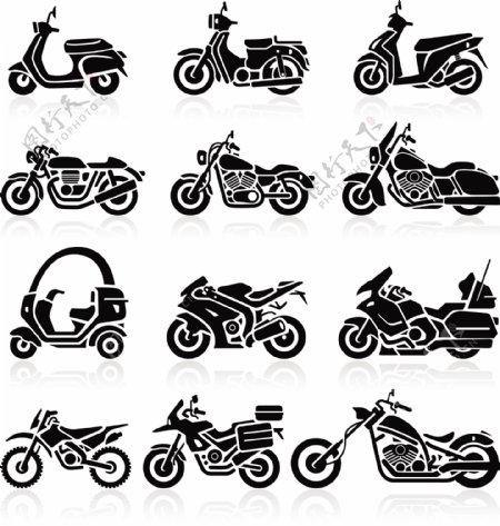 不同的摩托车剪影矢量图像