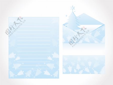 树在蓝色的圣诞信头和信封