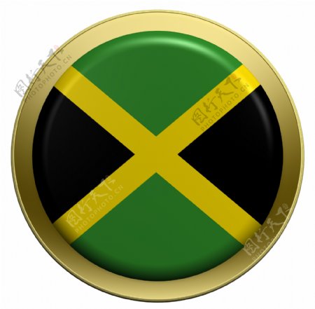 牙买加国旗上的圆形按钮白色隔离