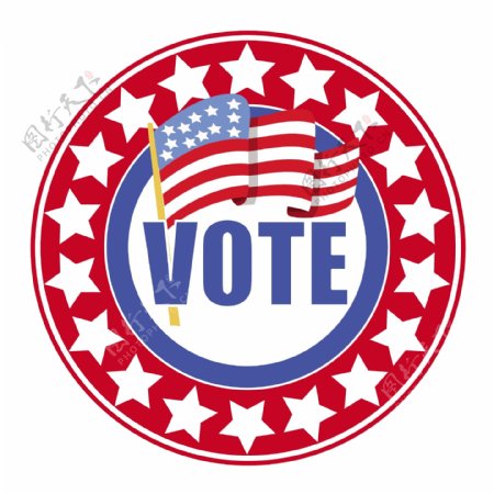 投票选举日的圆形徽章矢量插图