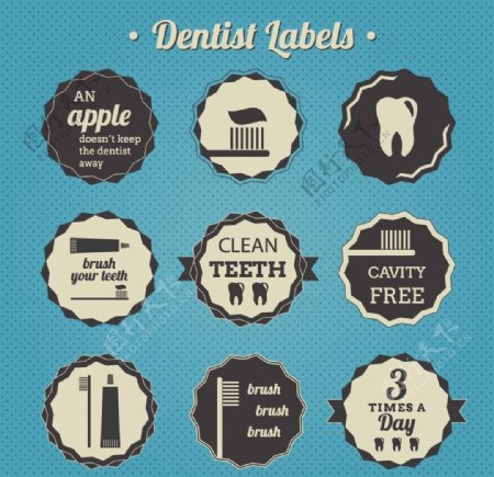 复古牙齿护理标签矢量素材图片