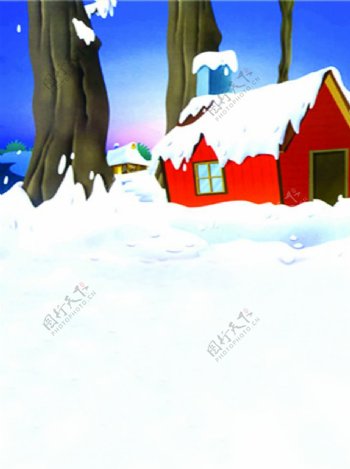 儿童摄影背景雪地上的小屋图片