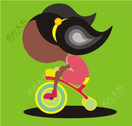骑自行车的红服女孩图片