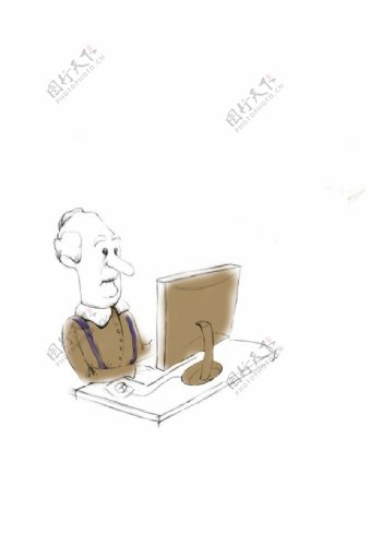 老人与电脑图片