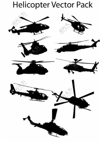 各种直升飞机黑色线条矢量图片