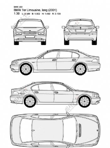 宝马7系BMW7erLimousinelang2001汽车线稿图片