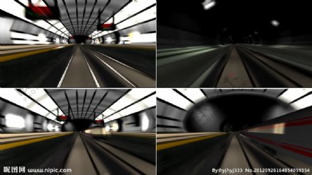 空间火车站地铁疾驰隧道视频