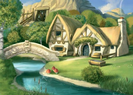 卡通风景童话世界小桥流水图片