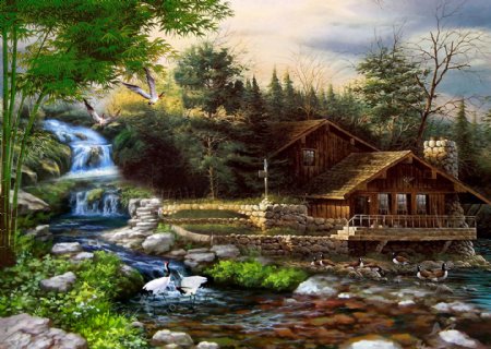 乡村油画风景图片