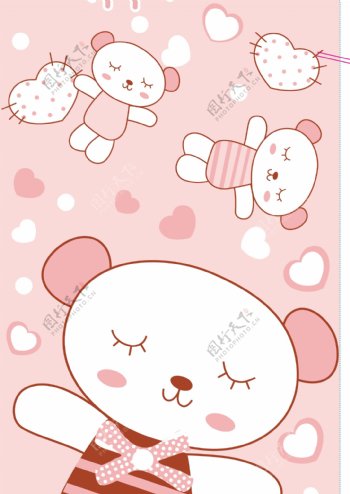 韩国卡通可爱的小熊桃心花纸图片