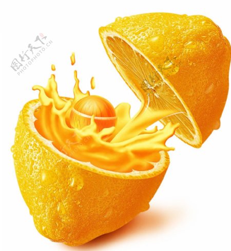 切开的橙子浓浓的橙汁图片