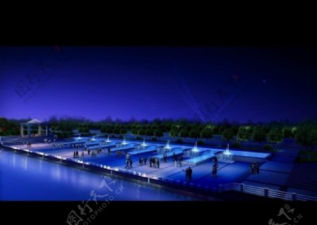 滨江公园夜景景观效果图图片
