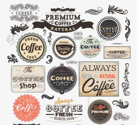 欧式复古咖啡标签图标logo图片