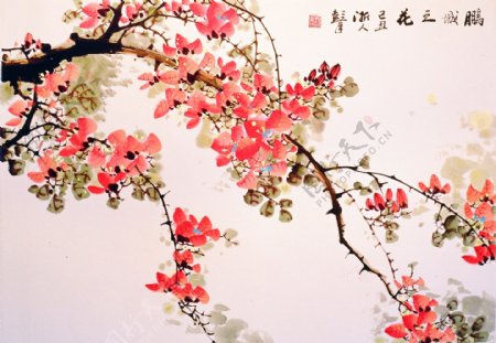 鹏城之花壁画背景国画图片