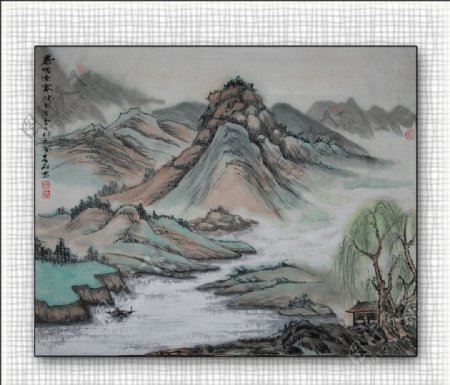 青石国画山水图片