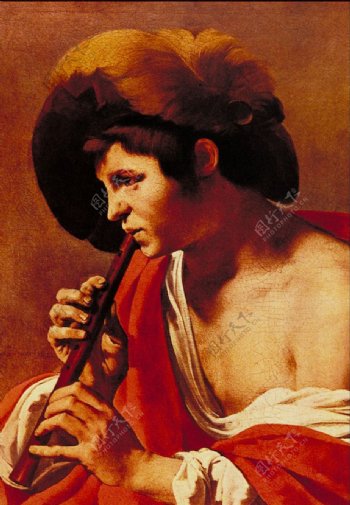 油画吹笛的男人图片