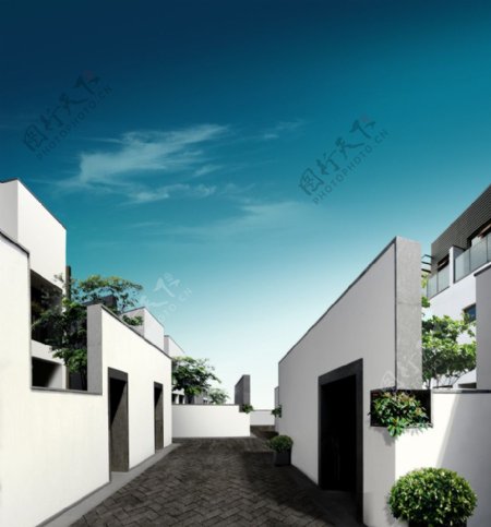 精美精致干净设计围墙古典雅韵现代楼盘庭院效果图片