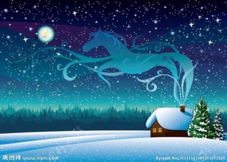 卡通冬季夜景图片