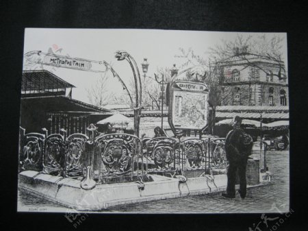 钢笔画巴黎地铁站图片