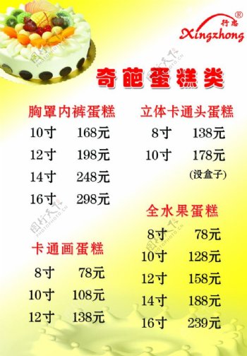 奇葩蛋糕价格表图片