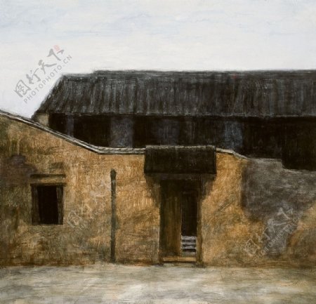 村庄房屋水彩画作品图片