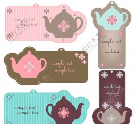 可爱花纹茶壶标签图片