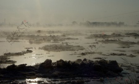 黄河晨雾图片
