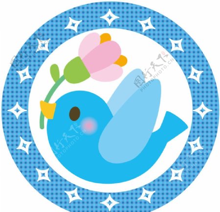 蓝色圆形小鸟动物边框图片