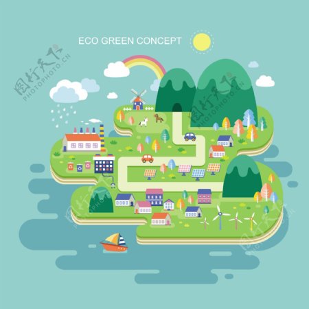 创意绿色环保城市插画图片