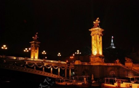 巴黎夜幕下的塞纳河图片