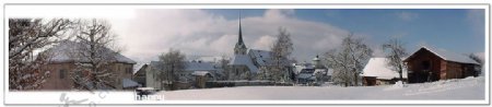北欧小村早晨雪景图片
