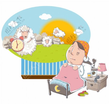 在床上数绵羊的失眠者图片