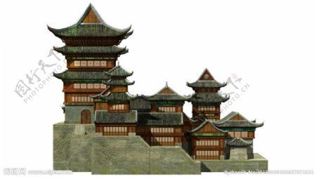 中式建筑场景分层图片