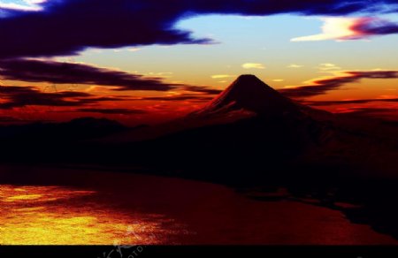 黃昏的富士山图片