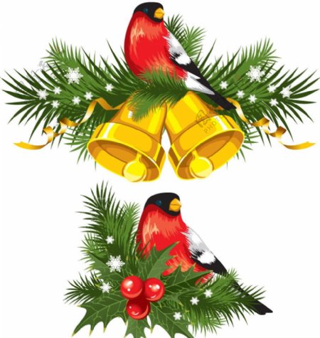 圣诞铃铛小鸟松树枝图片