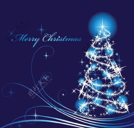 蓝色圣诞贺卡圣诞背景新年背景动感线条圣诞树图片